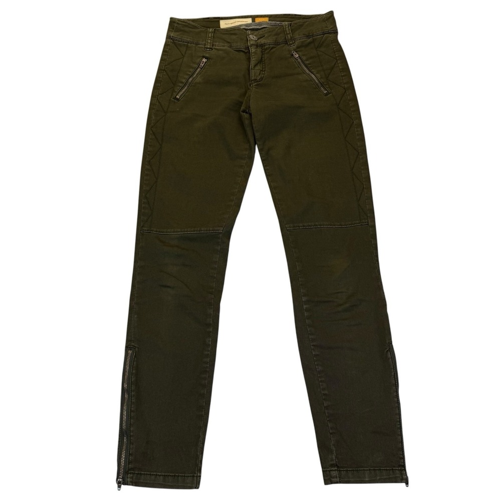 Pilcro Letterpress Anthropologie Olive Moto Utility Pants Womens Size 0 Zip Hem